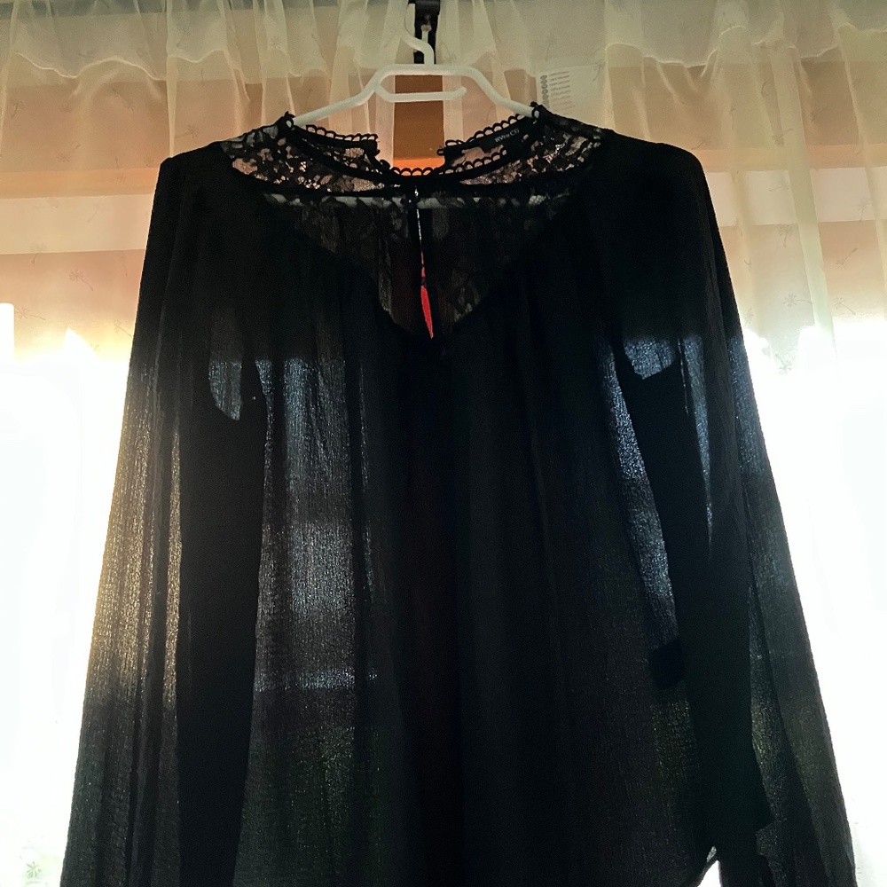 RW & Co. Sheer black Blouse with Lace